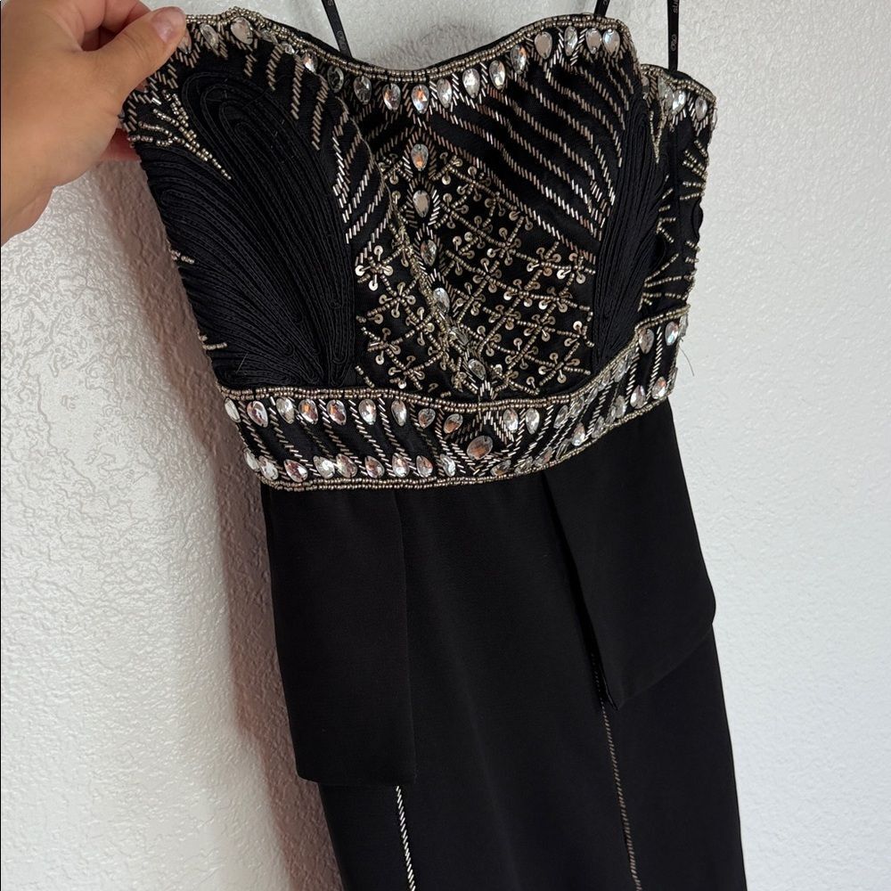 Vintage Y2K Sue Wong Elegant Black Embellished Strapless Dress 2